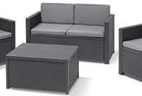 erstaunliche allibert 220025 lounge set monaco mit kissenbox tisch 2x sessel und 1x sofa rattanoptik kunststoff graphit foto