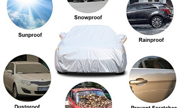 cool kayme vier schichten autoabdeckung vollgarage fur winter sommer wasserdicht mit baumwollreissverschluss sun uv regenschutz outdoor fit fliessheck 450x185x150cm 2l foto