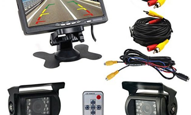 erstaunliche podofor 7tft lcd ruckansicht monitor 2 x backup kameras 18 ir led nachtsicht wasserdicht rearview reverse kamera fur truck rv bus 10 meter videokabel foto