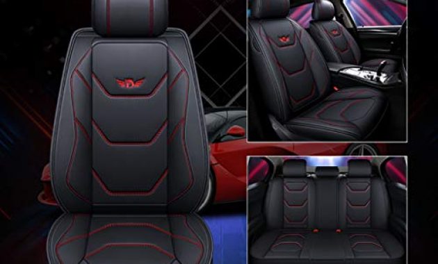 fantastische autositzbezug vorne hinten 5 sitz voll set universal leder seasons pad kompatibel airbag seat protectors wasserdicht farbe black red foto