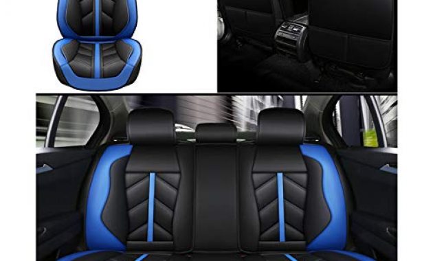 schone fly hong autositzbezug vorderer und hinterer 5 sitzer komplettsatz universal leder vier jahreszeiten kompatibel mit airbag sitzprotektoren wasserdicht farbe blau bild